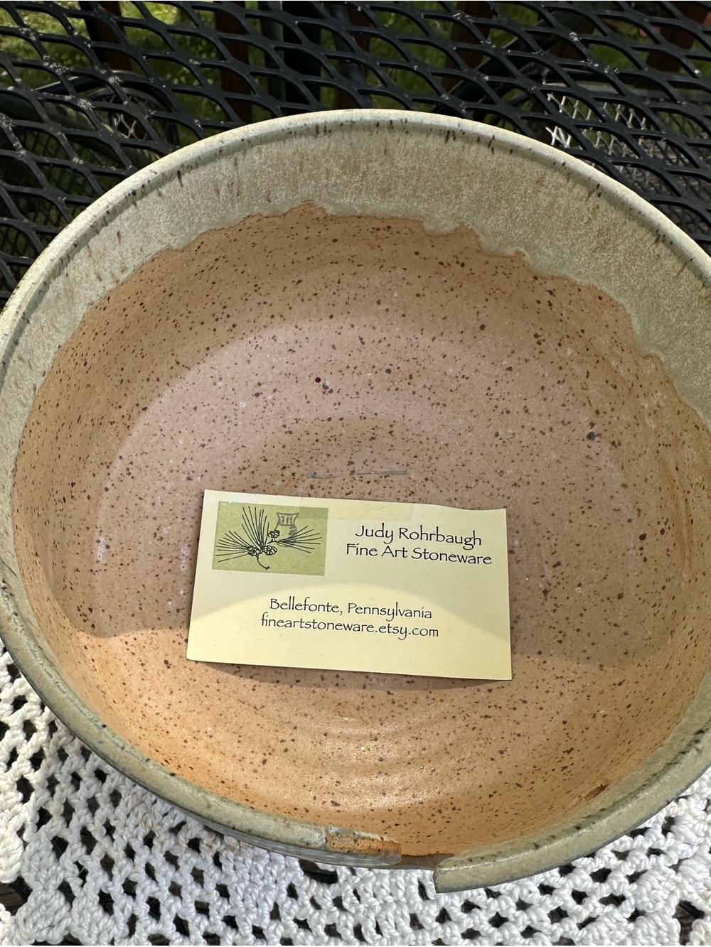 Fine Art Stoneware Ceramic Bowl in Speckled Tan and Green by Judy Rohrbaugh